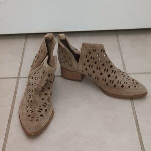Gianni Bini Tan Suede Perforated Ankle Booties